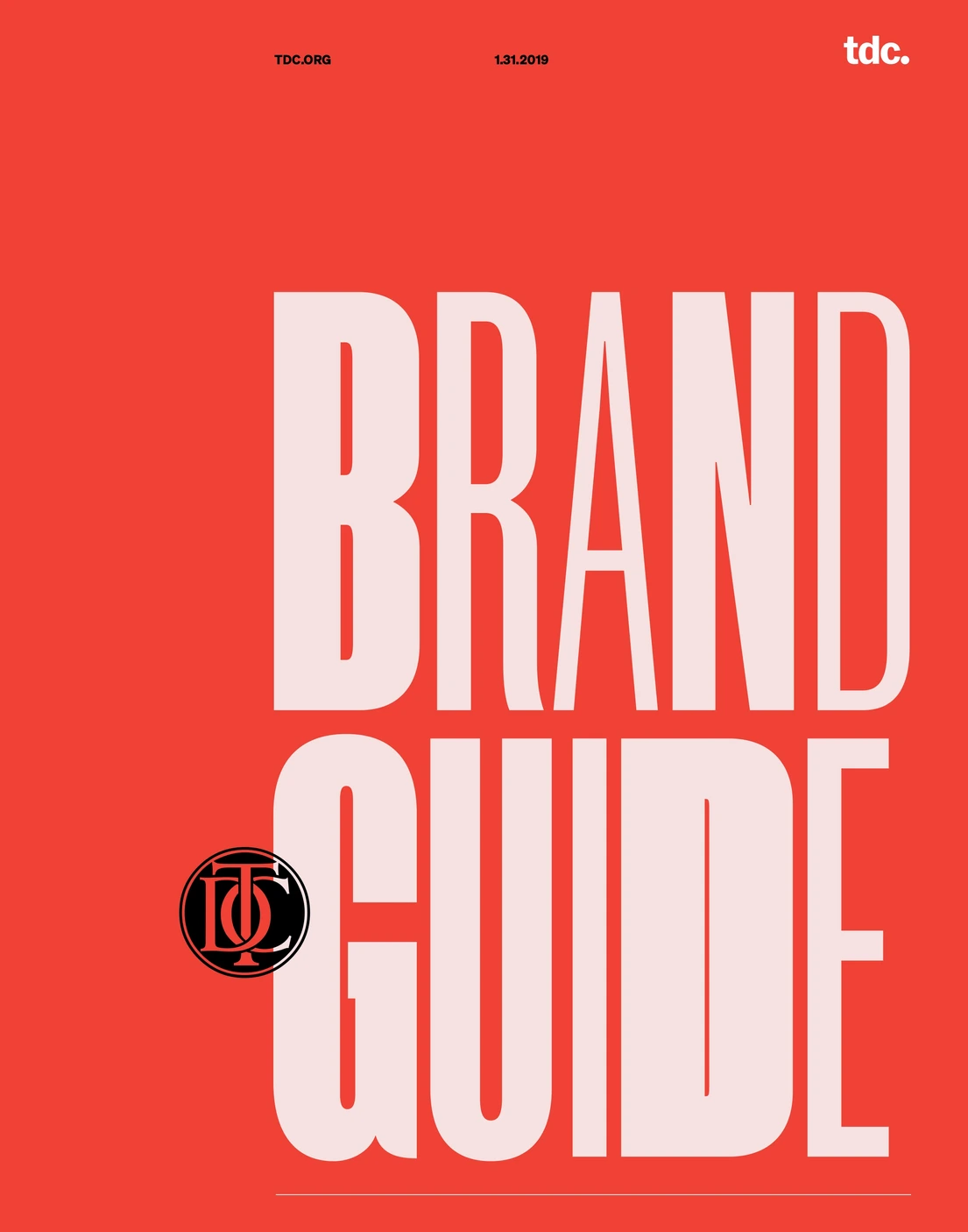 The TDC brand guide, designed and donated by Firebelly, 2019.