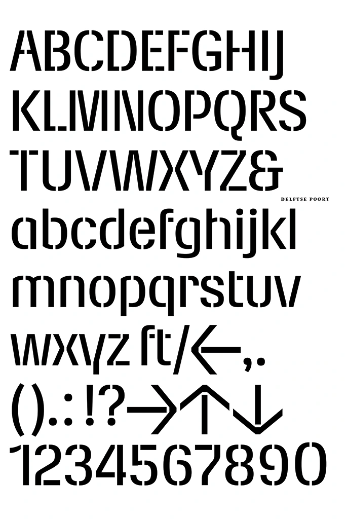 Delftse Poort Typeface, created by Unger for a single office building, Delftse Poort. © Nationale Nederlanden Insurance Group.