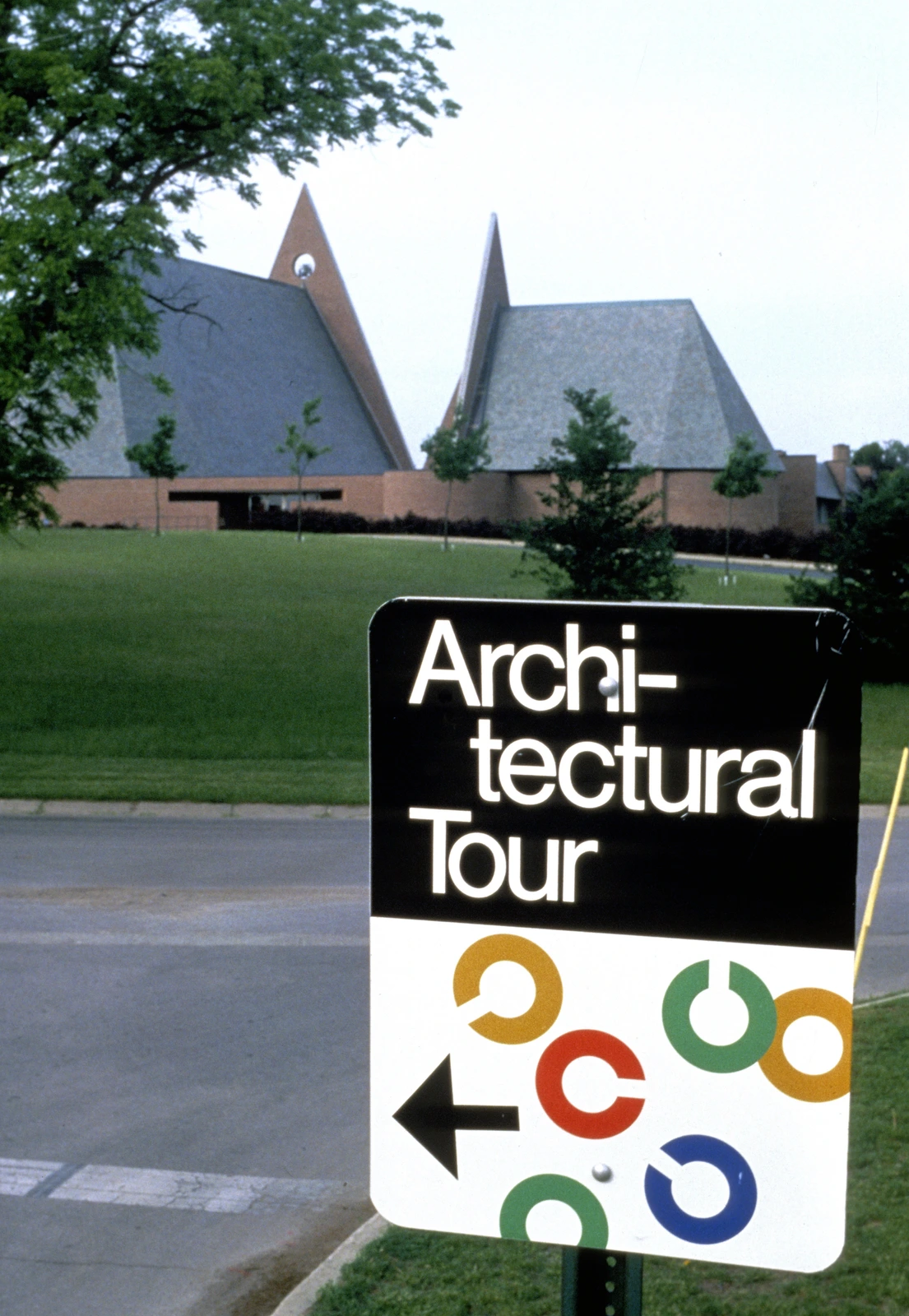 Navigation by Paul Rand for the Architectural Tour by Cummins in Columbus, Indiana. © Type Directors Club.