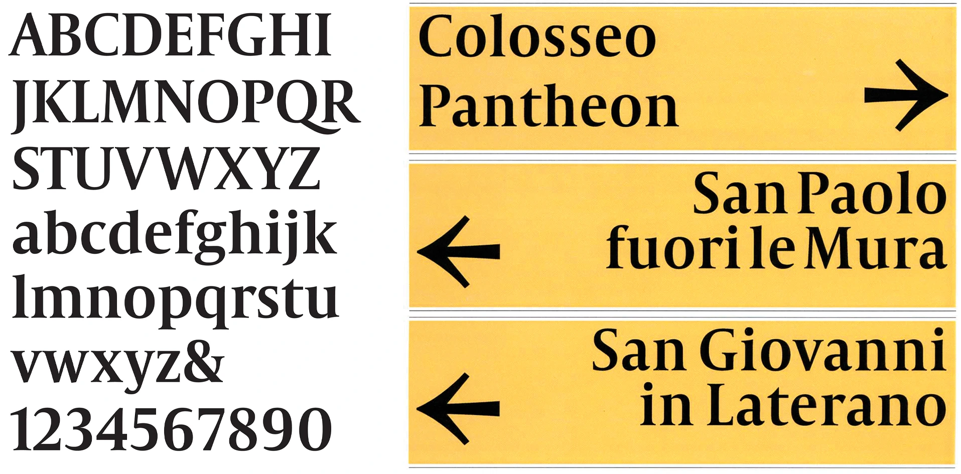 Unger’s Capitolium Typeface, designed for wayfinding and information systems for the city of Rome.