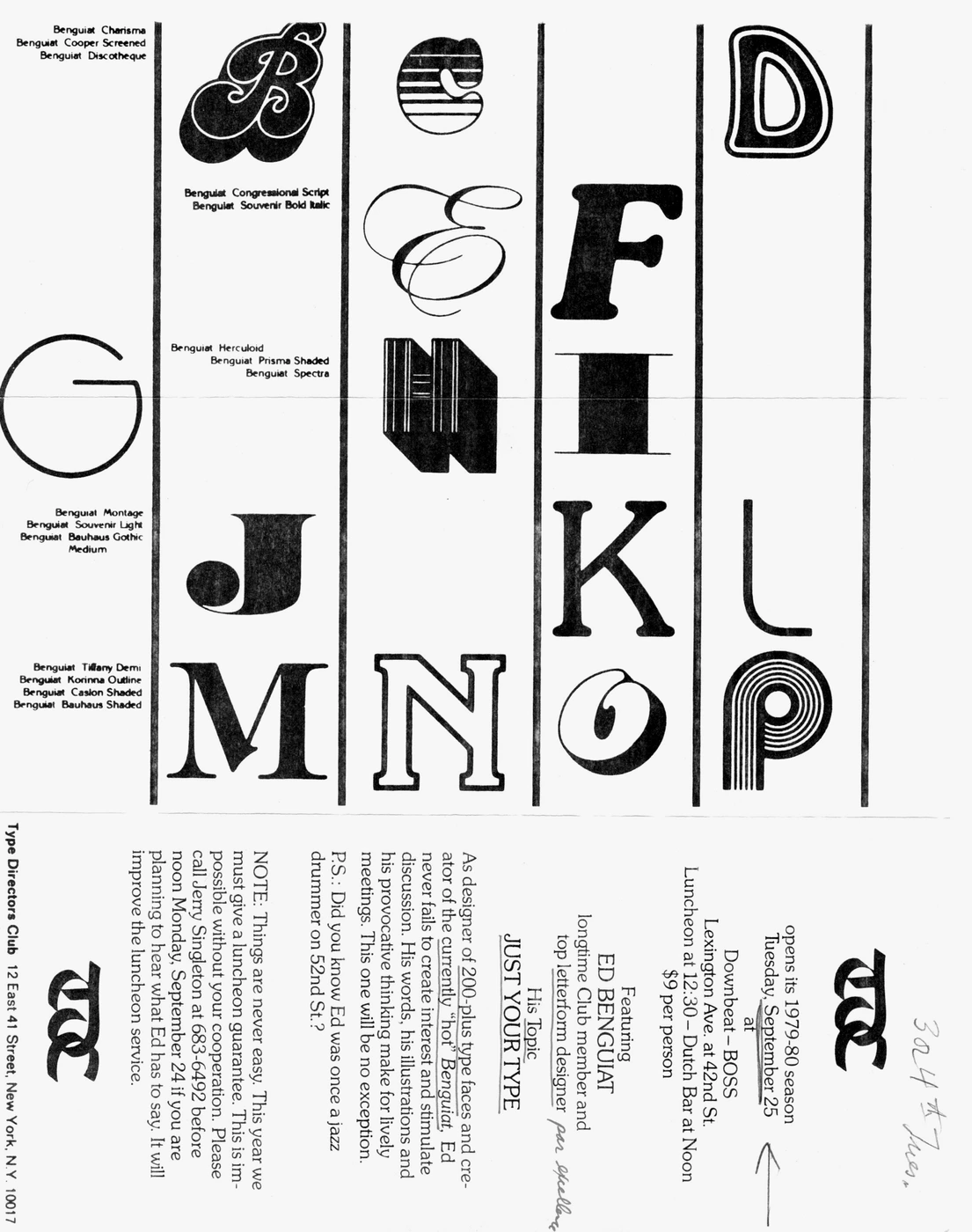 Invitation for a lunch meeting with Ed Benguiat, 1979. © Type Directors Club.