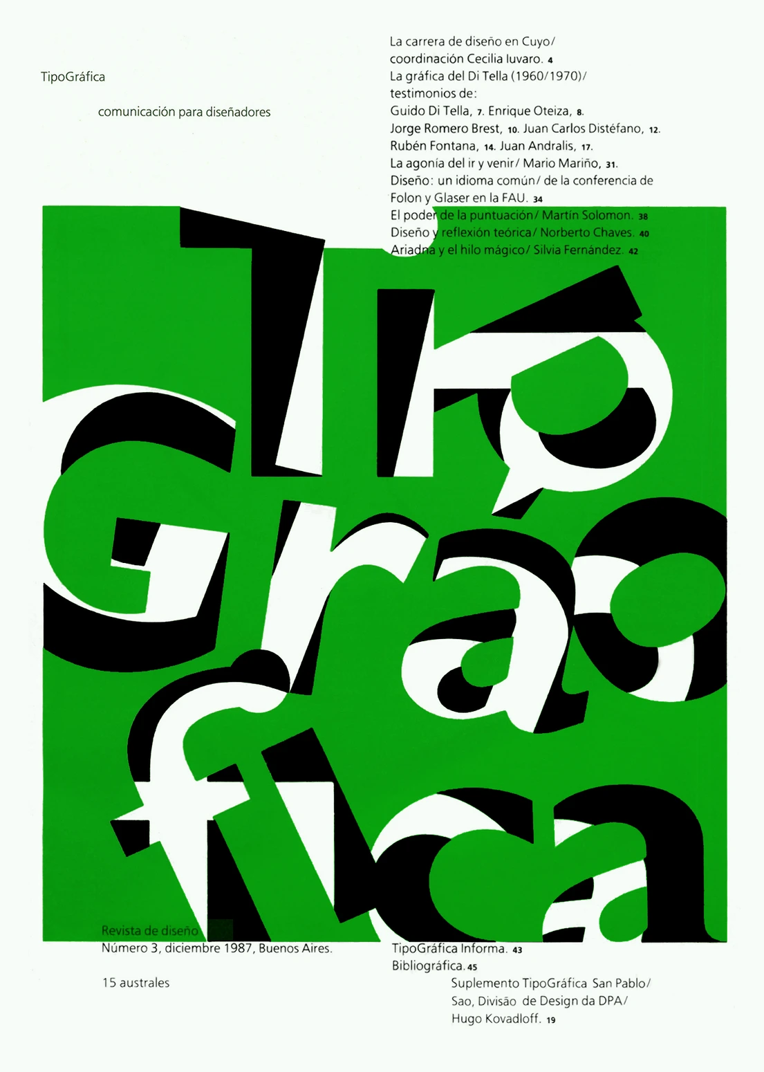 Cover of Tipografica magazine designed by Rubén Fontana, 1987.