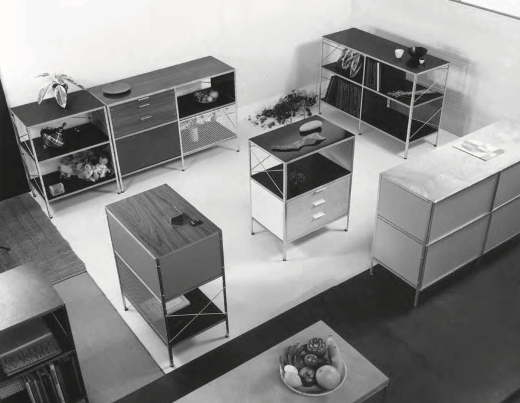 A series of storage units designed by Charles Eames

