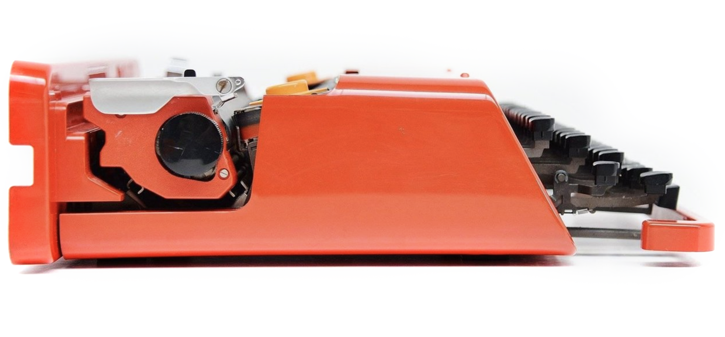 Valentine portable typewriter, side view, close-up