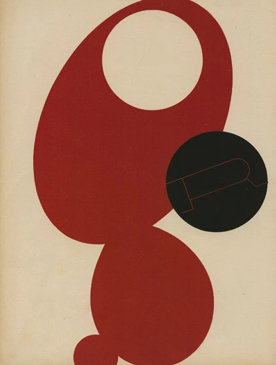 EI-R-2 poster published in Seidels Reklame. Red, white and black oval shapes floating in white space