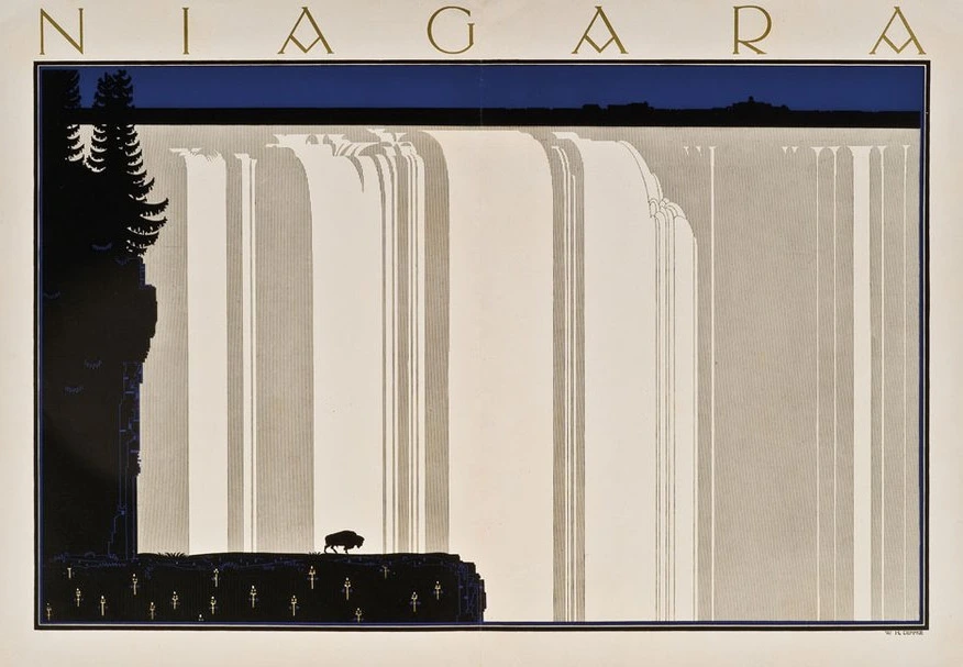 A brochure for Hapag Amerika Reisen. A view of Niagara falls