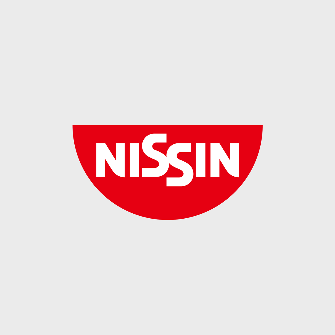 Logo for Nissin Foods Holdings Co., Ltd. A red bowl with white letters NISSIN