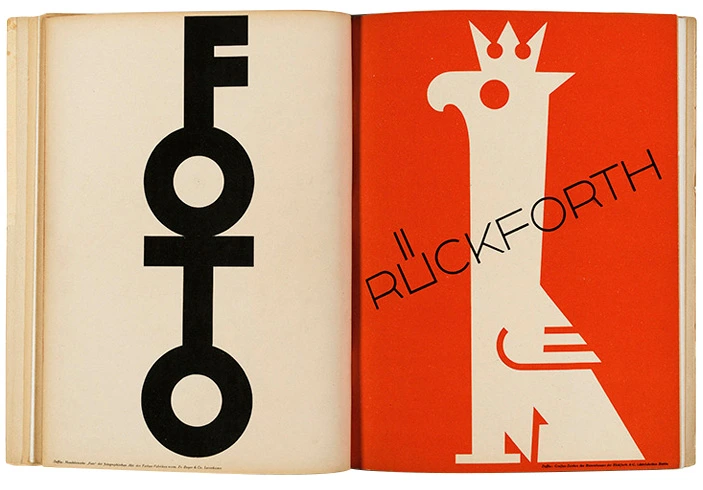 Centerfold from a Seidels Reklame magazine with two logotypes by Deffke: Foto and Rückforth