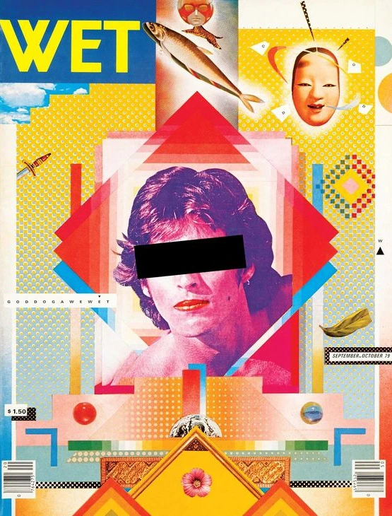 WET Magazine cover. Collage with a face with covered eyes in the middle