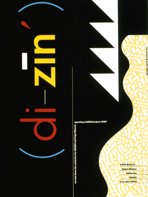 Advertisement for Di-Zin opening exhibition. Words Di-Zin on a black background