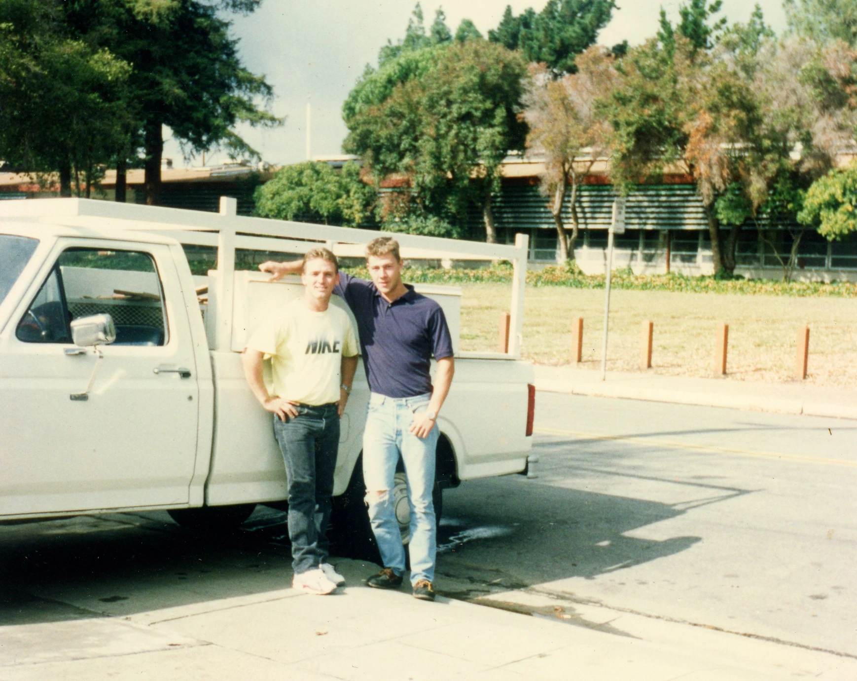 First job in the US, Castro Valley, California. Ioukhnovets and another man stand in front of a van