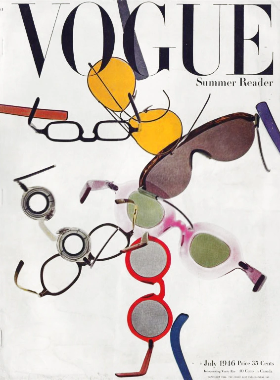 Vogue magazine cover, July 1946. Cover photograph by Cecil Beaton. Different kinds of glasses