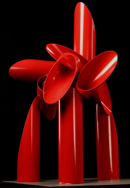 Maquette for On High sculpture by Alexander Liberman. Multiple red cones put together