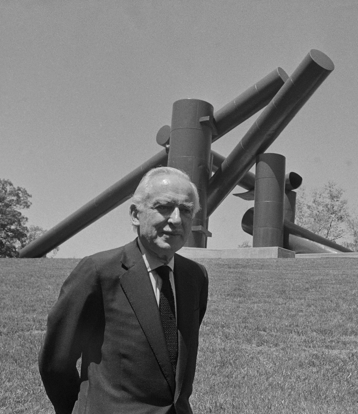 55 ton futuristic sculpture entitled The Way prior to dedication ceremonies on this site