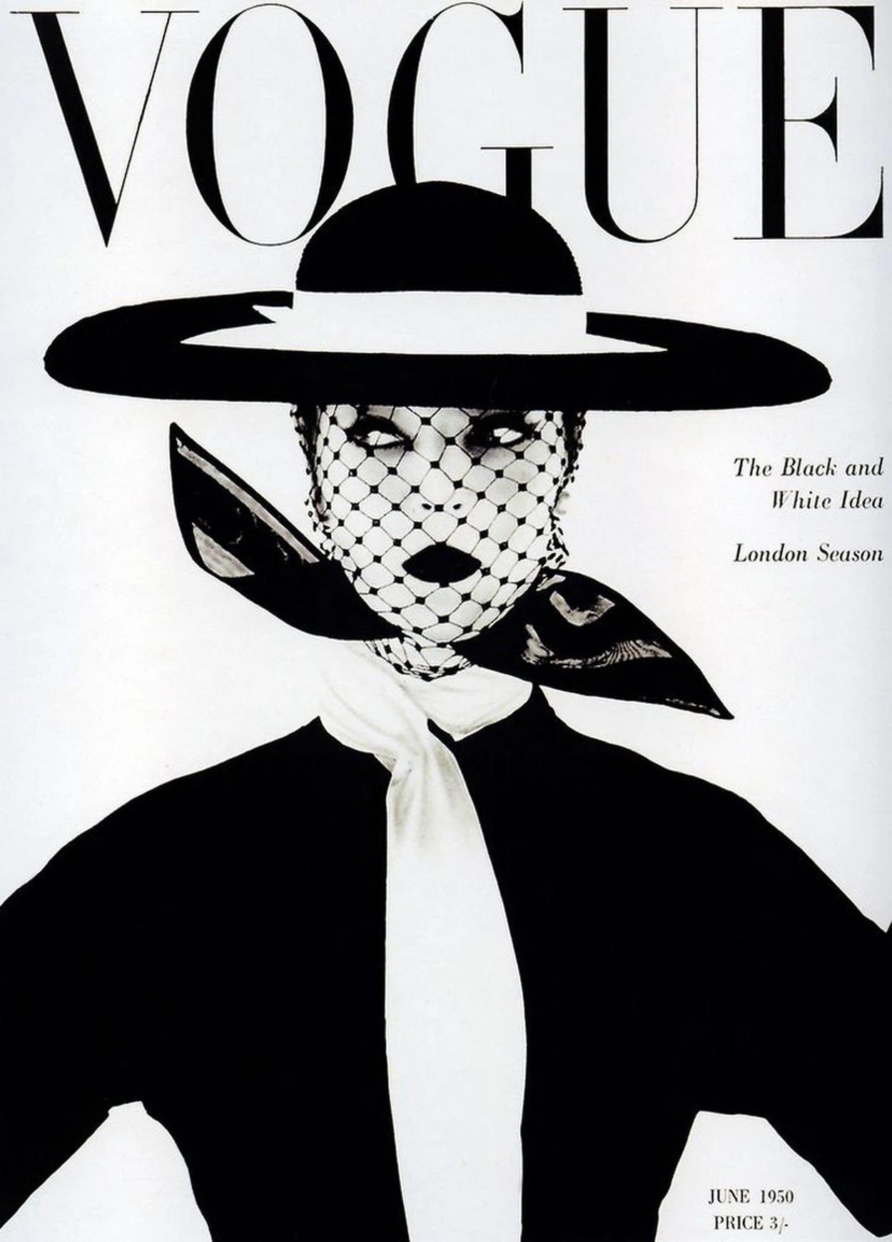 Vogue cover, June 1950. Cover photograph by Irving Penn. The Black and White Idea