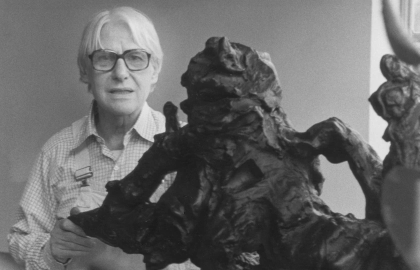 Willem De Kooning with a sculpture
