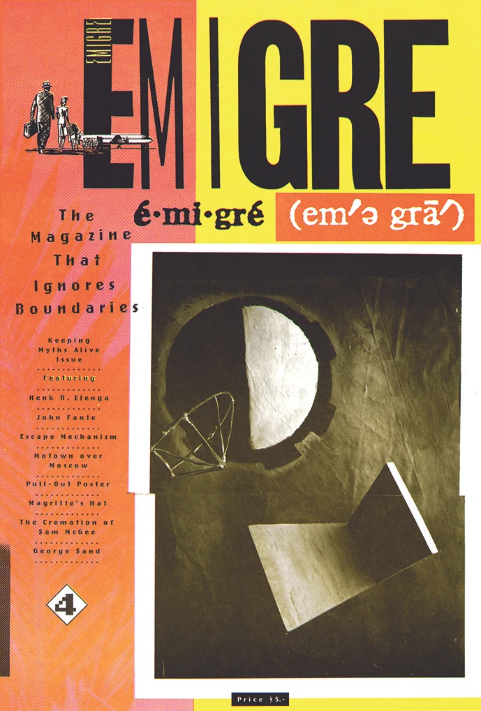 Cover of Emigre magazine, issue No. 4. The Magazine That Ignores Boundaries