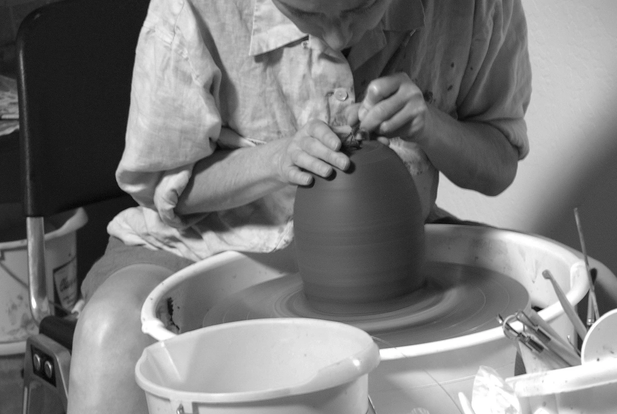 Zuzana Licko at the pottery wheel, Emeryville, CA