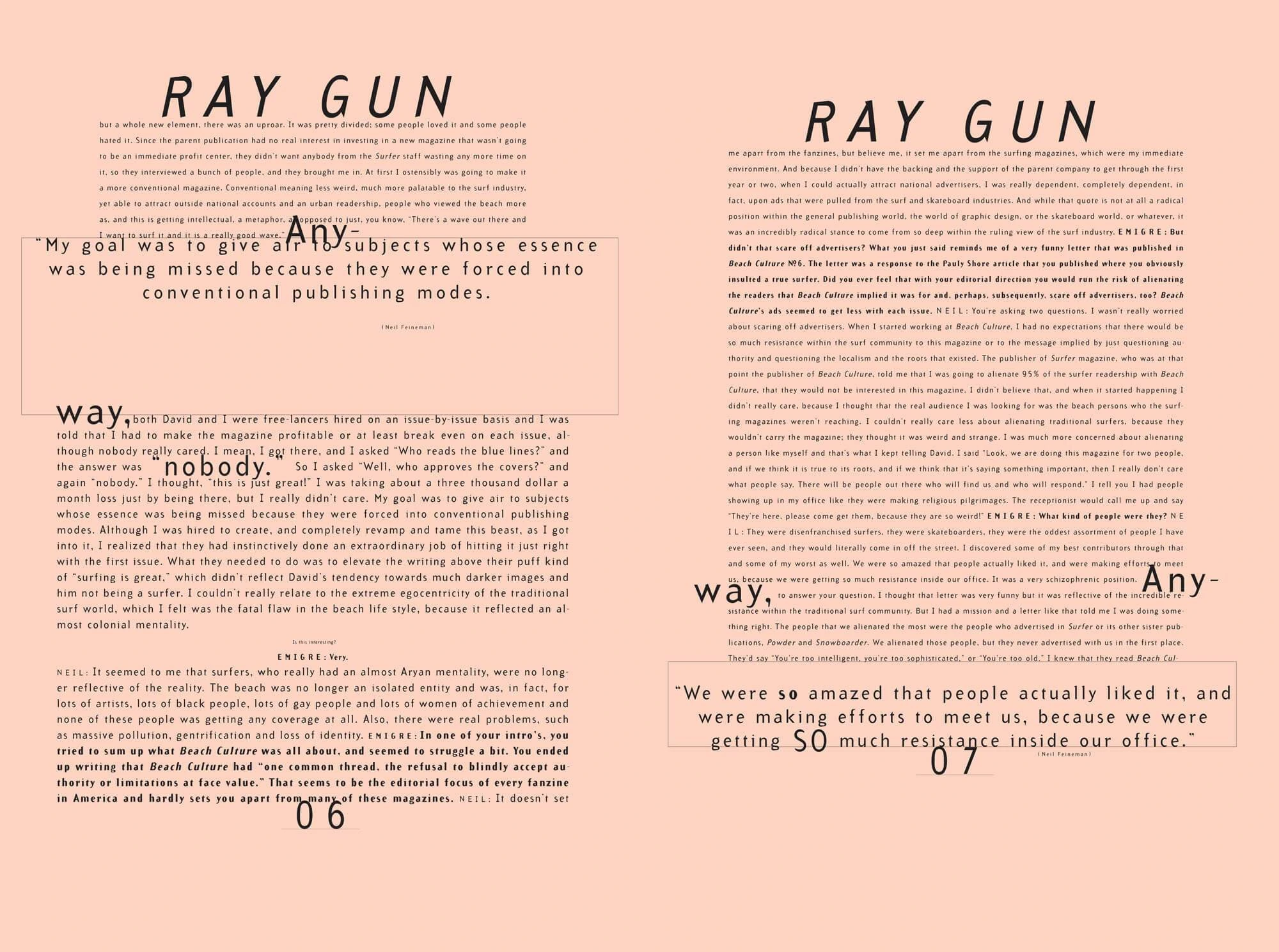 Page spread from Emigre magazine. Ray Gun