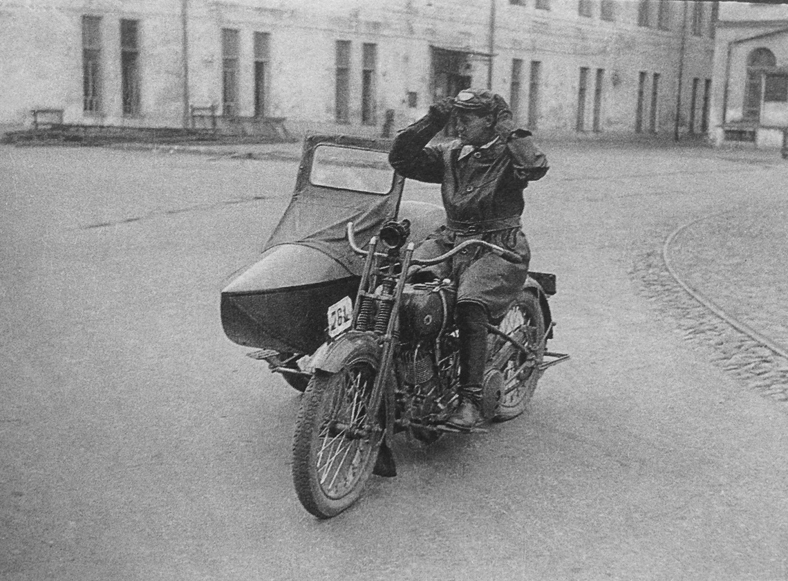 Aleksei Gan on a motorbike