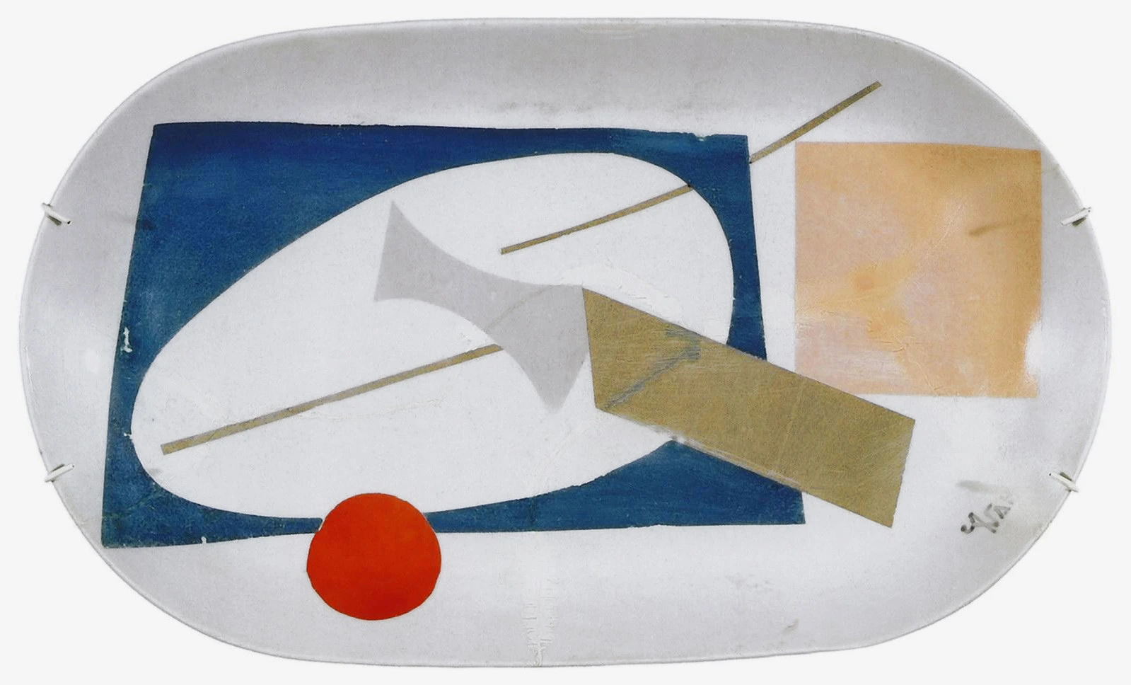 Constructivism plate by Aleksei Gan from private collection. Enamel on porcelain