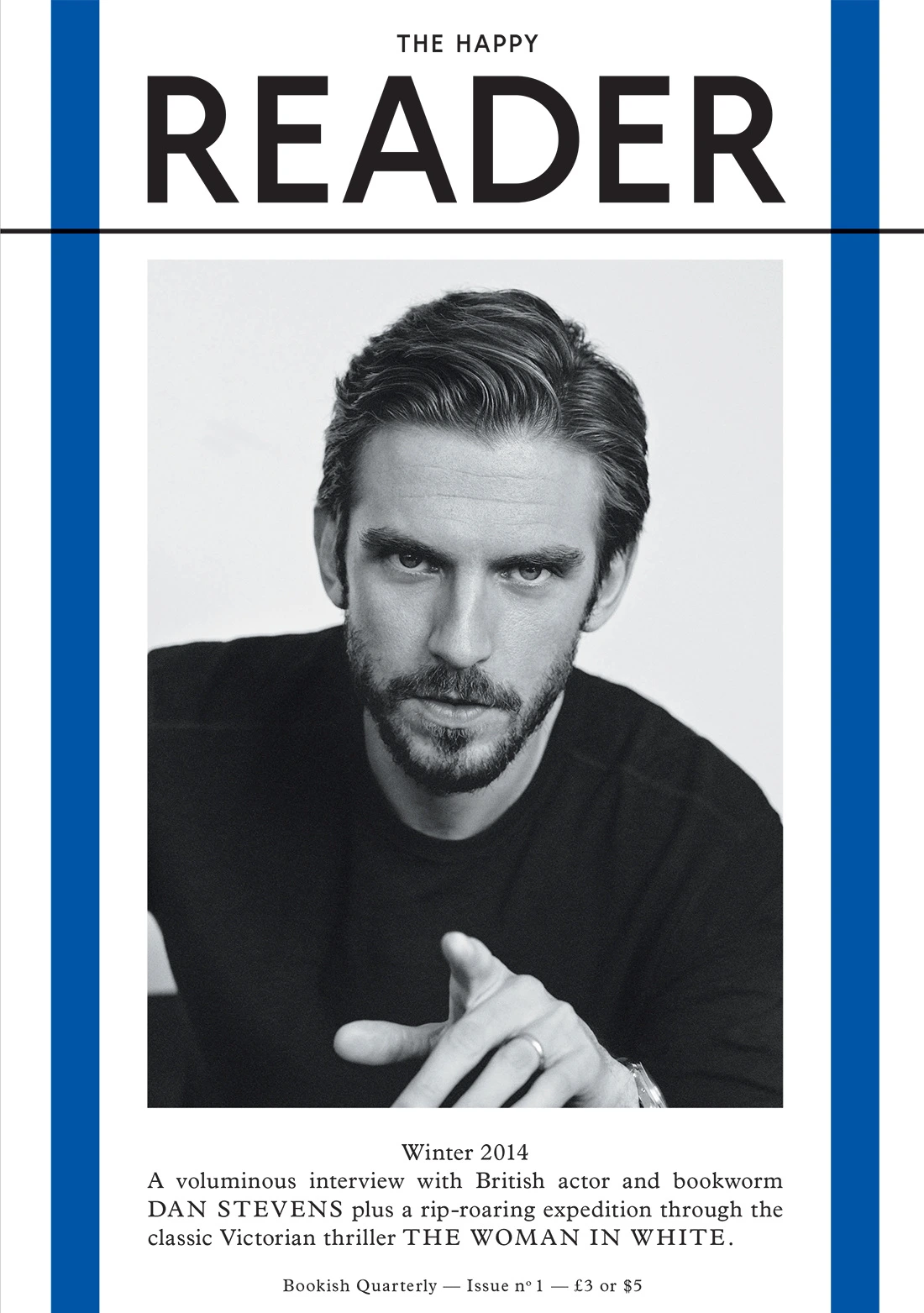 Cover of The Happy Reader, issue 1, winter 2014. Dan Stevens