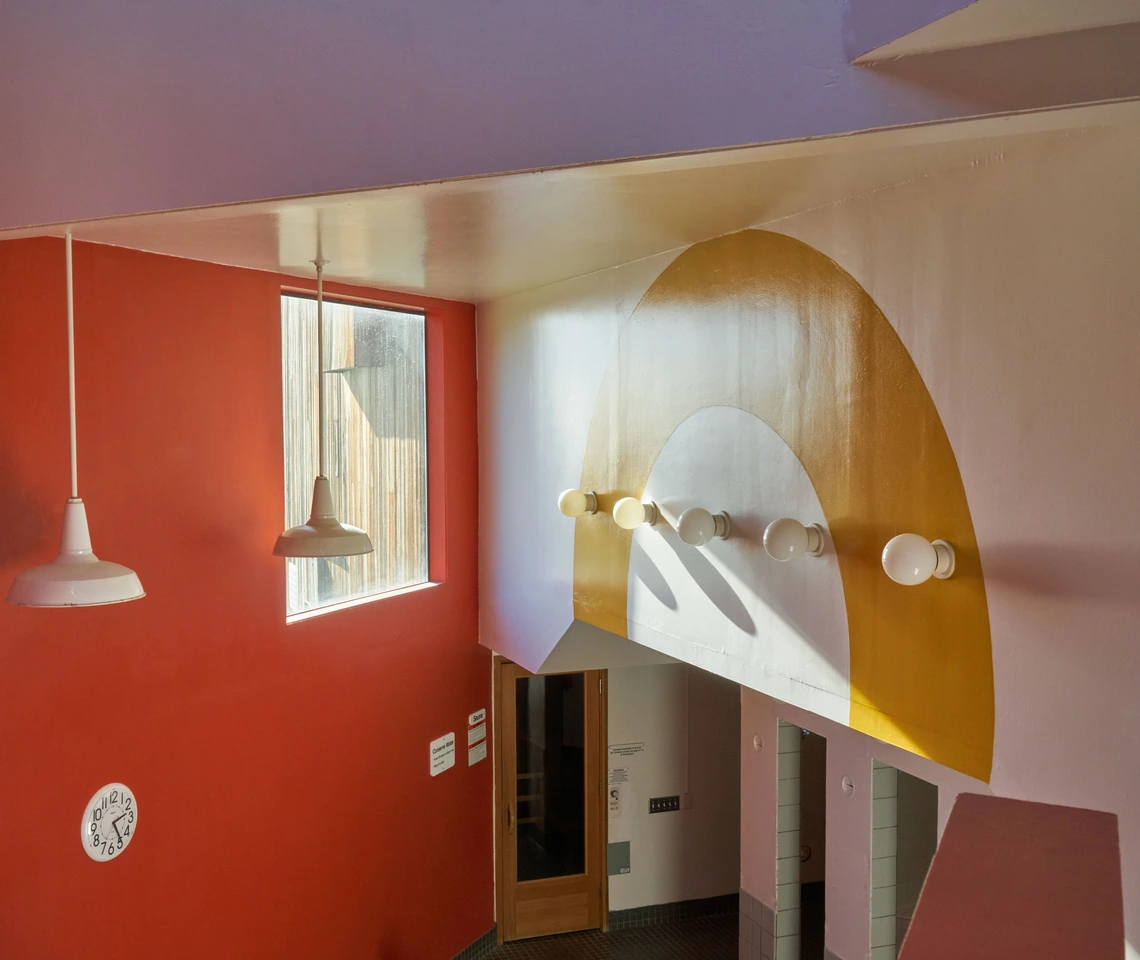 Interior of the Sea Ranch Athletic Club with supergraphics on the walls