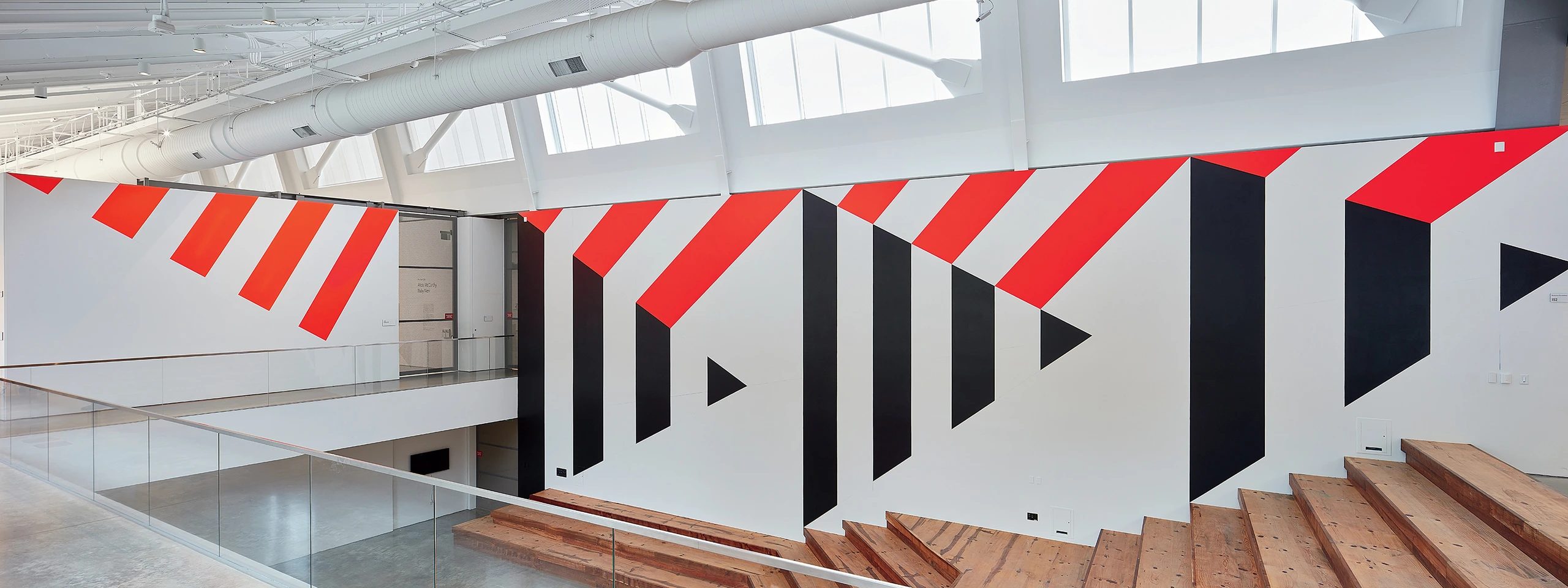Land(e)scape installation by Barbara Stauffacher Solomon: wooden staircase with supergraphics