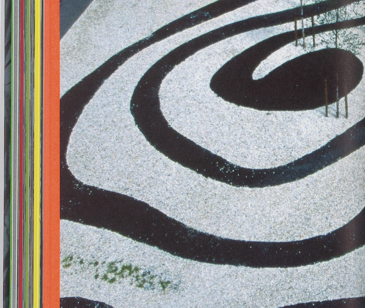 A fragment of De Rijp/Kunst op Kamers book, designed by Irma Boom and Cees Straus. A zen garden