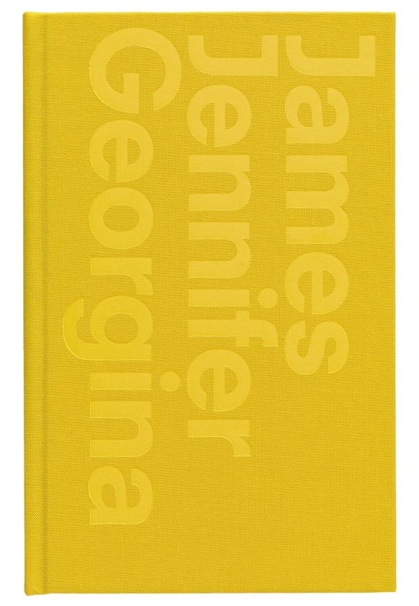 Yellow book cover with words James, Jennifer, Georgina on it designed by Irma Boom