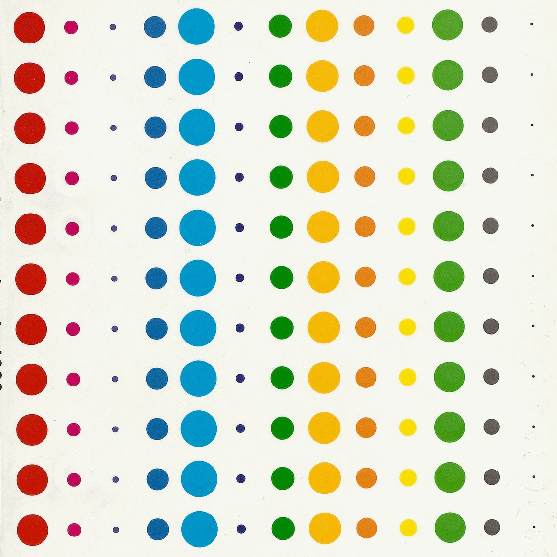 A fragment of De Rijp/Kunst op Kamers. Colored dots on a white background
