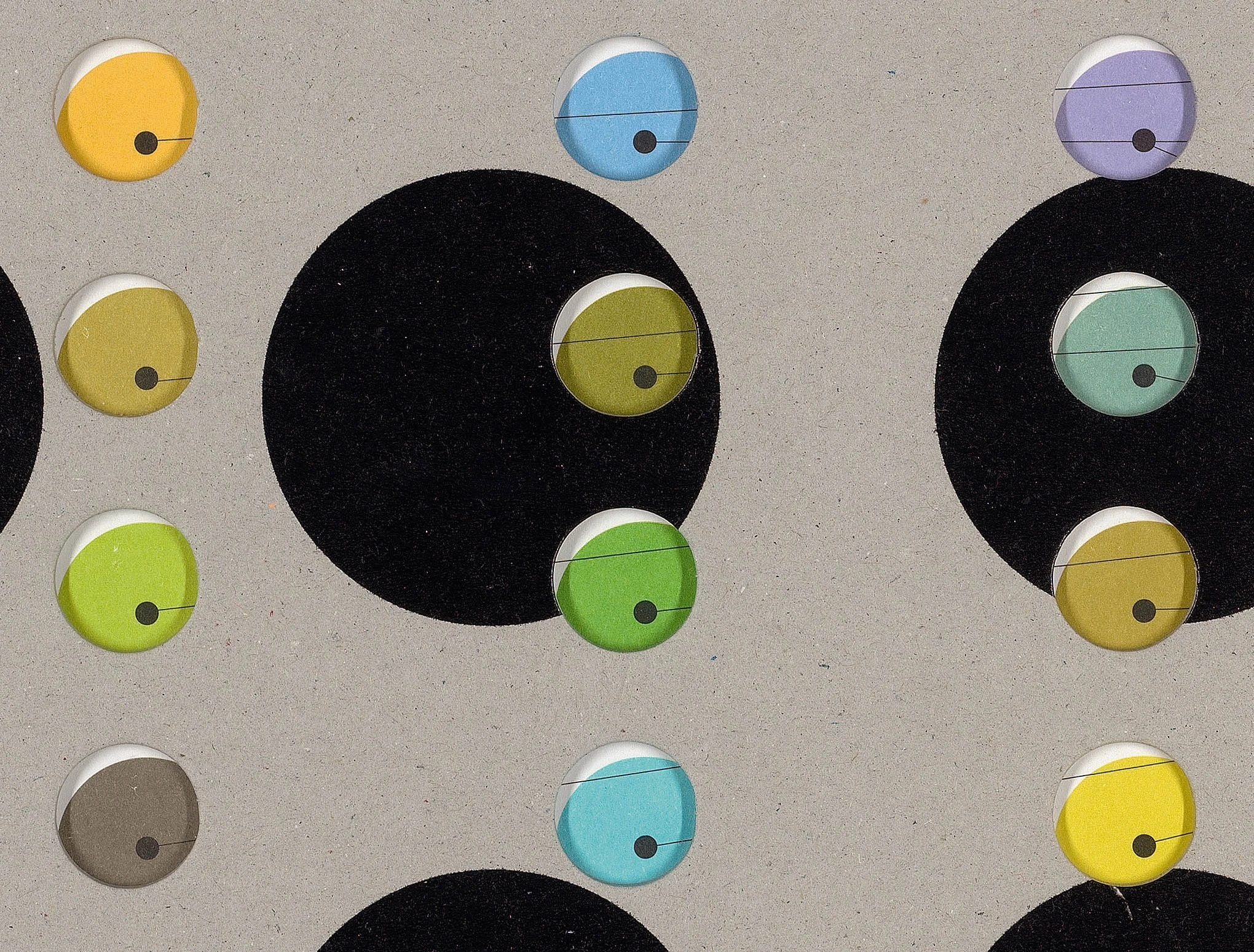 A fragment of De Rijp/Kunst op Kamers book, 2008. Eye-like colored shapes foating in space