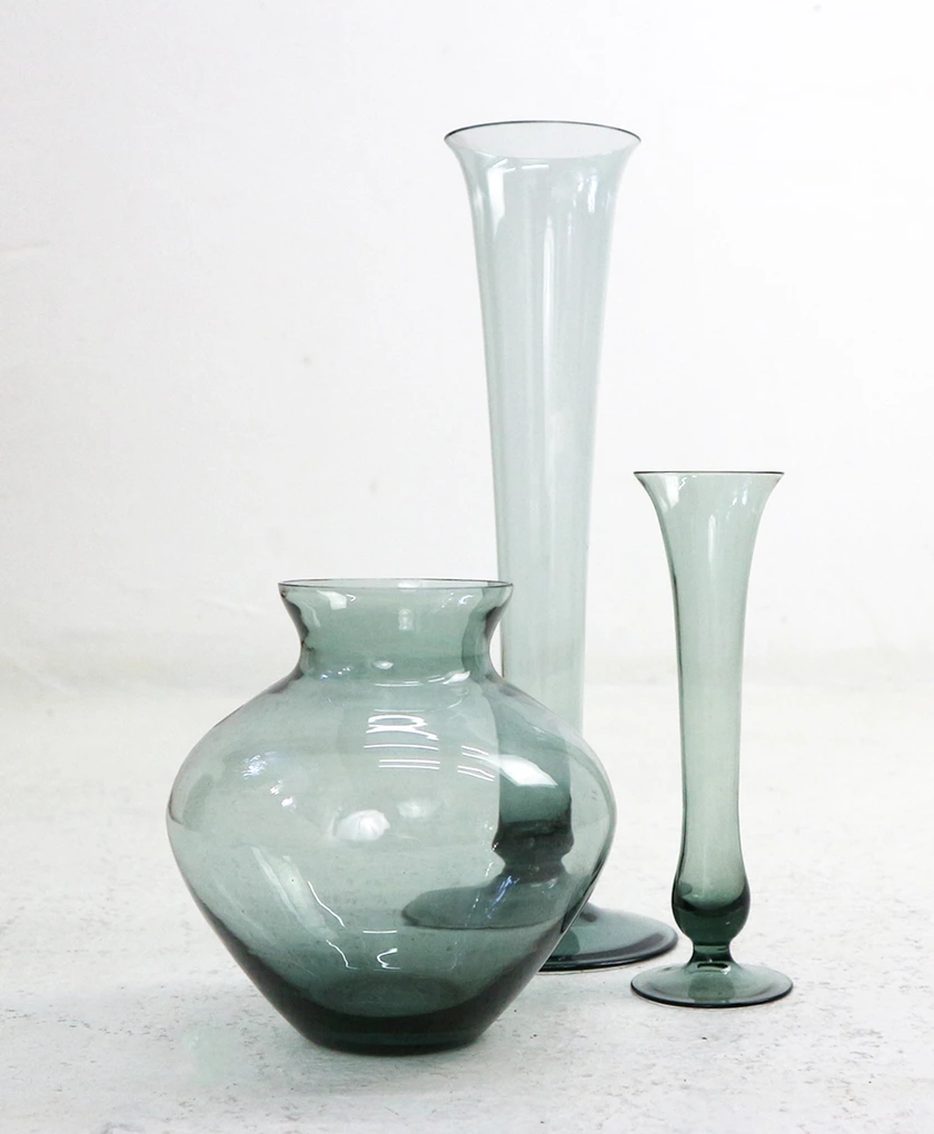 Turmalin set of smoked glass vases designed by Wilhelm Wagenfeld