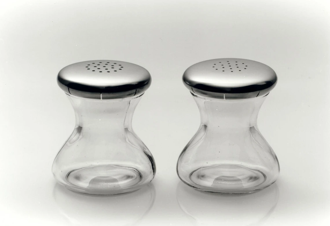 Salt and pepper shaker designed by Wilhelm Wagenfeld