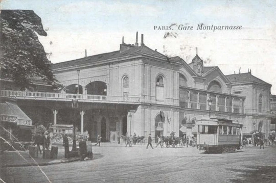 Paris, Gare Montparnasse, 1920s. A vintage black and white postcard