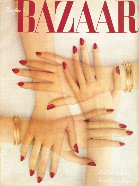 Cover of the October 1947 issue of Harper&#x27;s Bazaar. Crossing arms forming a square