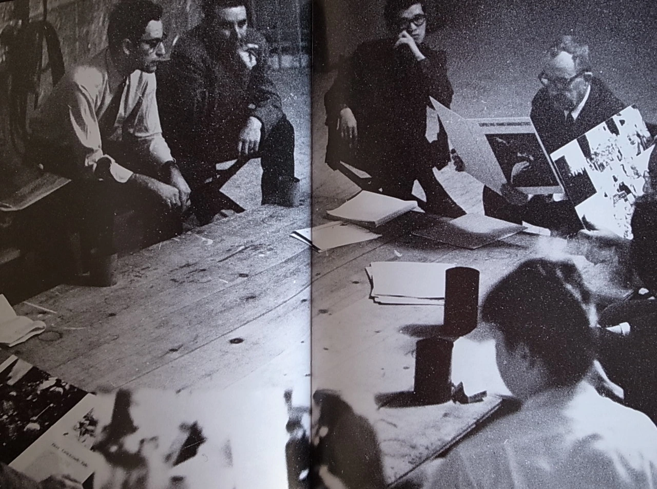 Alexey Brodovitch’s class at The Design Laboratory. Brodovitch and his pupils sitting around a table