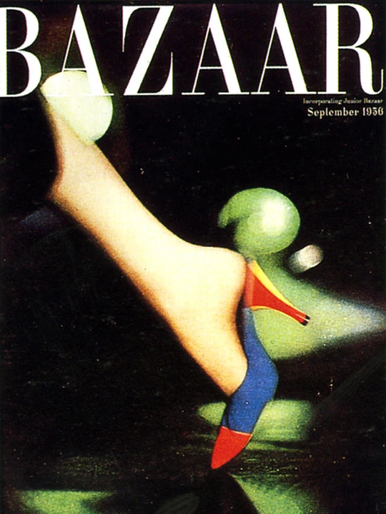 Cover of the September 1956 issue of Harper’s Bazaar. A leg in a high-heeled shoe