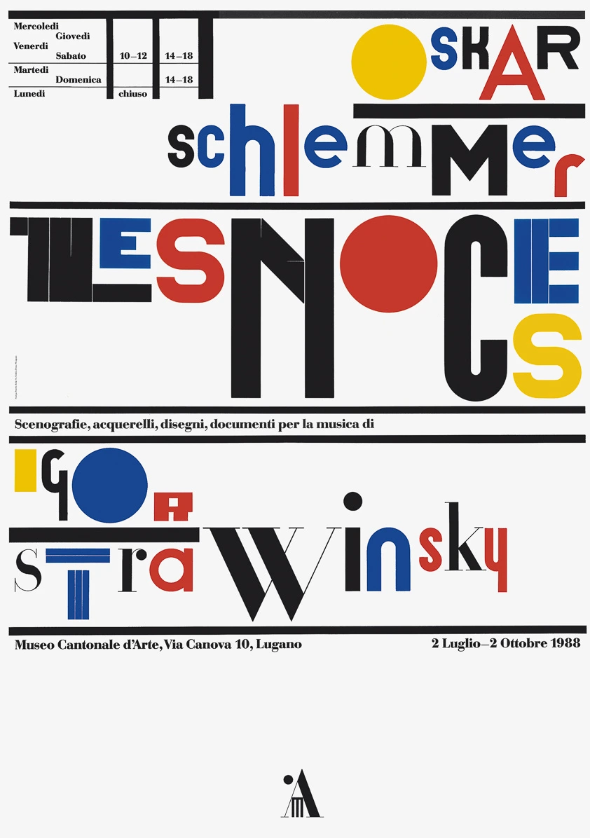 A white poster with words Oskar Schlemmer, Igor Strawinsky, and Les Noces