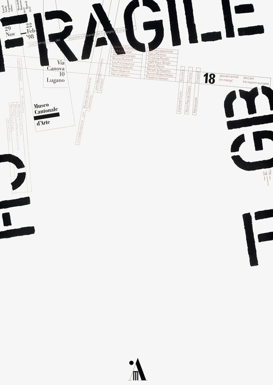 A poster with a black word Fragile on a white background
