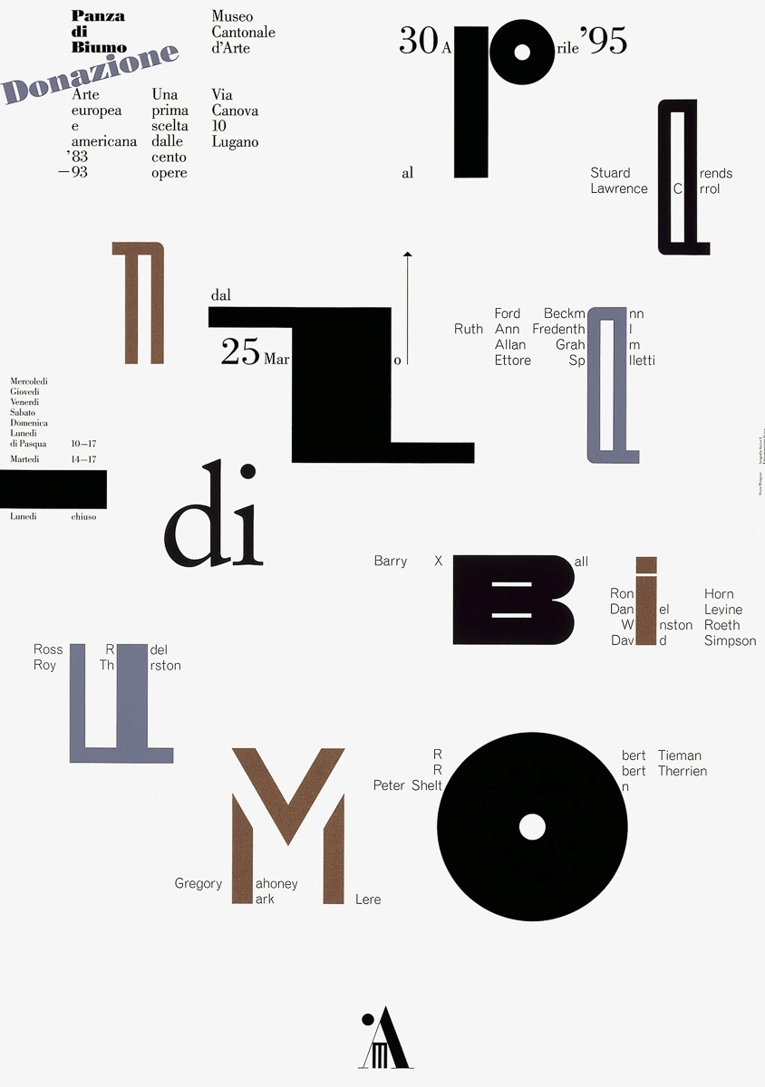 A poster. Grey, brown and black letters on a white background