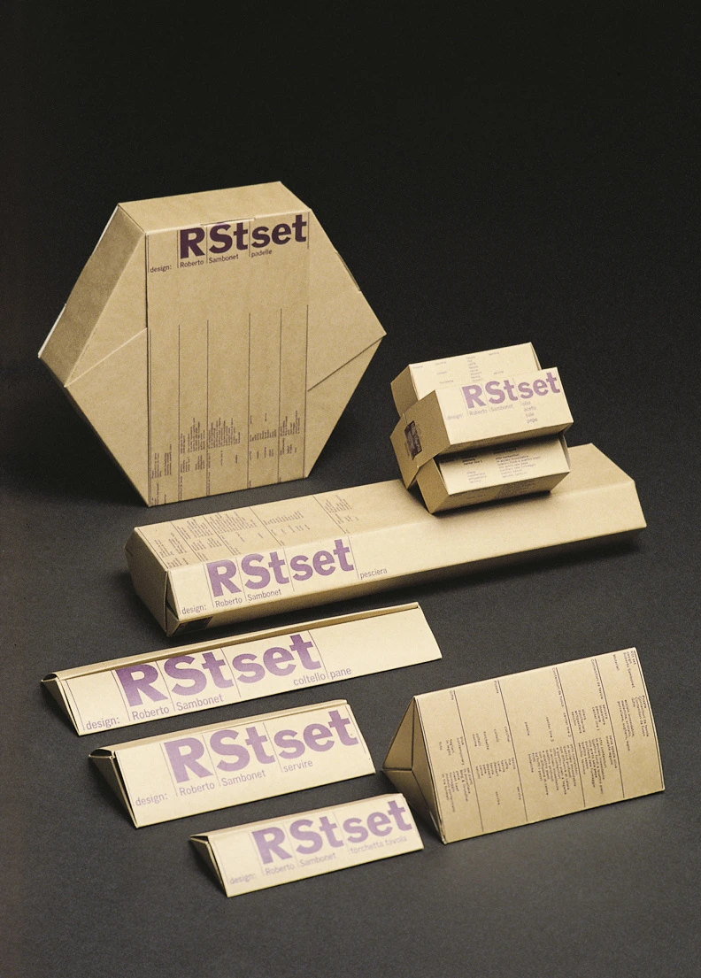 A set of cardboard packaging with words RStset on them