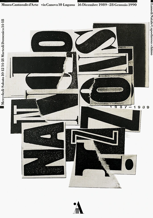 A poster with words Nando Snozzi written in a fashion resembling newspaper clippings