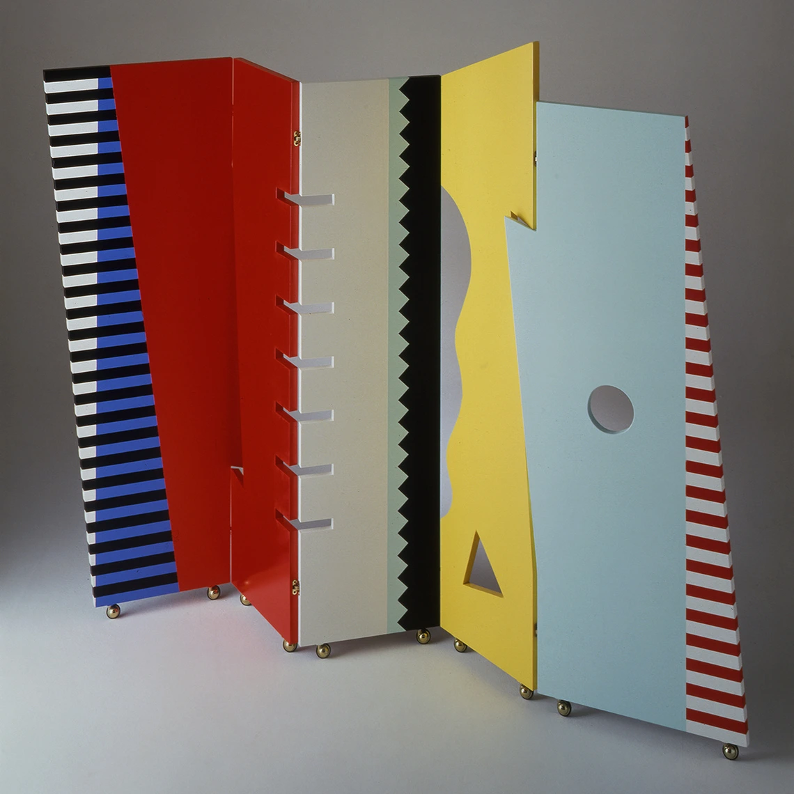 A multicolored folding screen