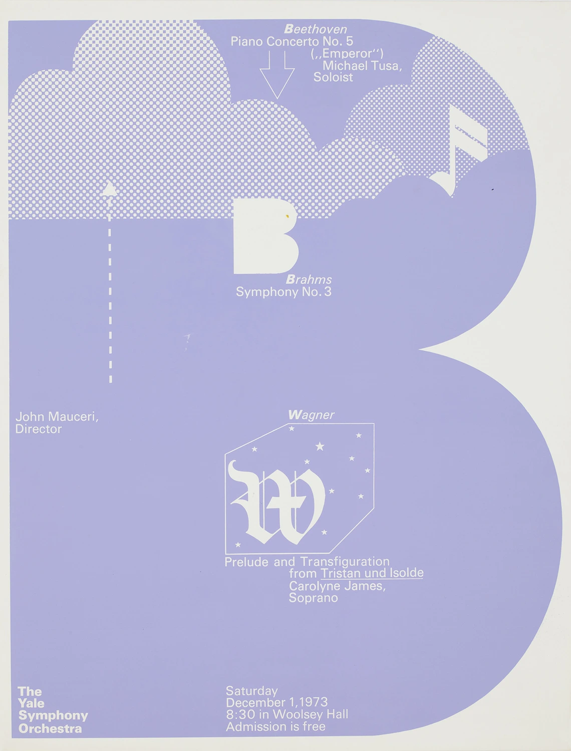 Yale Symphony poster, Beethoven, Brahms, Wagner. A letter B