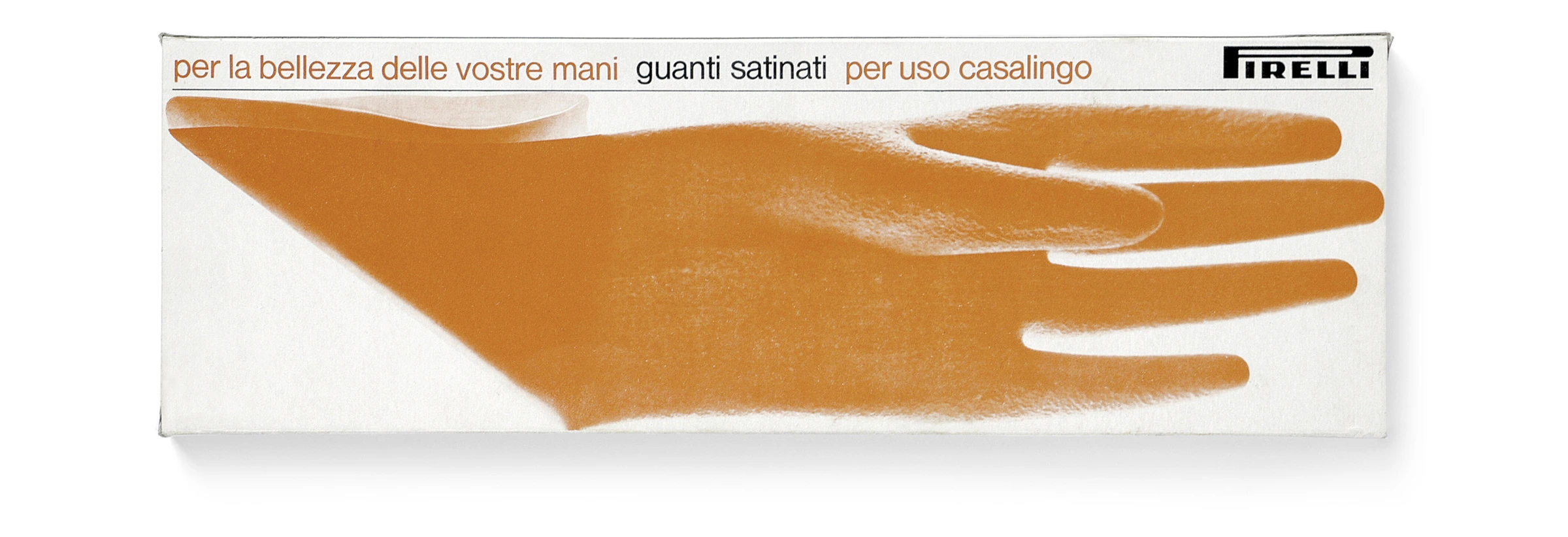 A packaging for Pirelli rubber gloves. An image of a brown glove on a white background