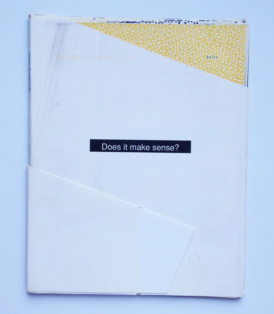 Design Quarterly magazine in a case with words Does it make sense?