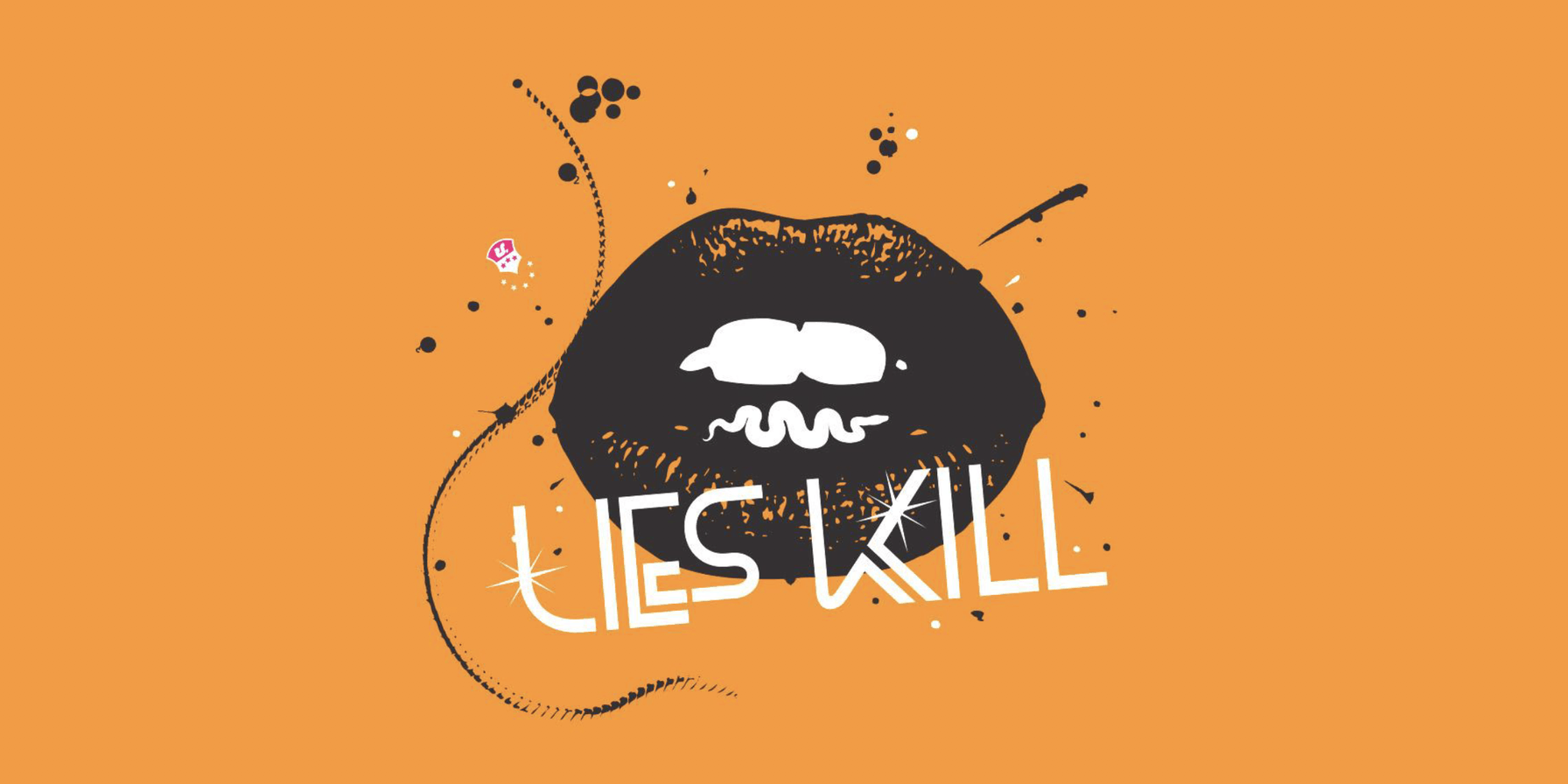 A graphic made for the truth anti tobacco campaign. It says the words "Lies Kill" in a stylized typographic treatment. The type is over an illustration of a woman's lips. The bottom teeth are in the shape of a snake. The artwork is in the brands signature bright orange.