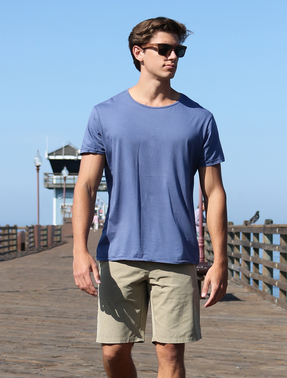 Mens Supima Cotton open neck blue t-shirt
