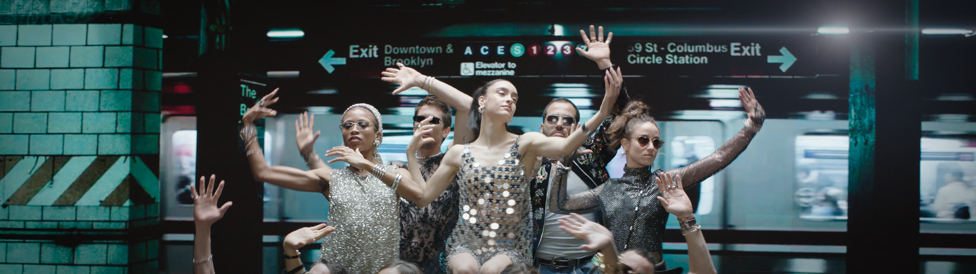 Superpharm "Perfumative Art" commercial. Dancers in a NYC Subway. AI video backgrounds, compositing.